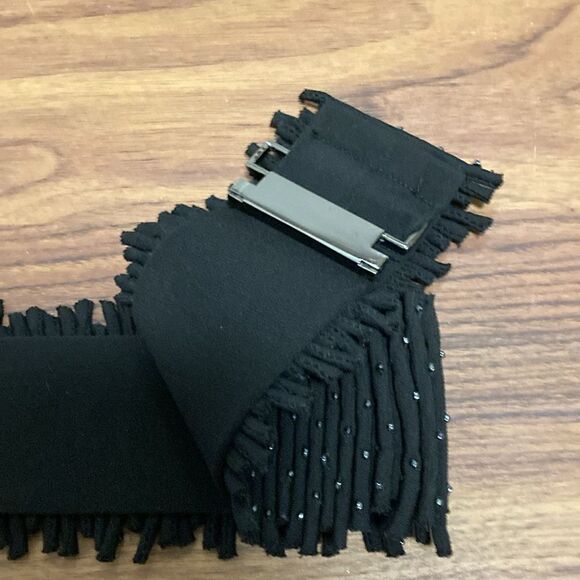 Escada Stretch Belt with Small Silver Sequins on Black Pleated Fabric.  Size 36. - Picture 5 of 6